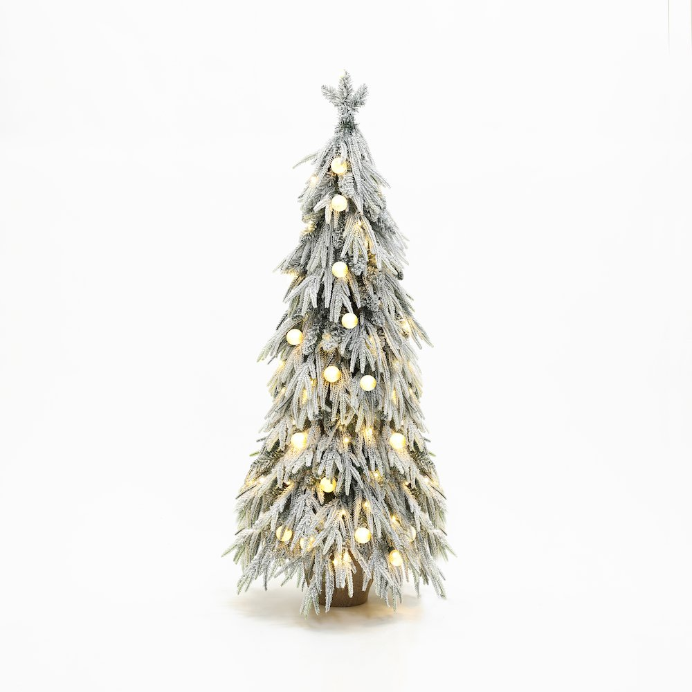 LuxenHome 4.5Ft Pre-Lit Snow Flocked Slender Fir Artificial Christmas Tree - Mercantile Mountain