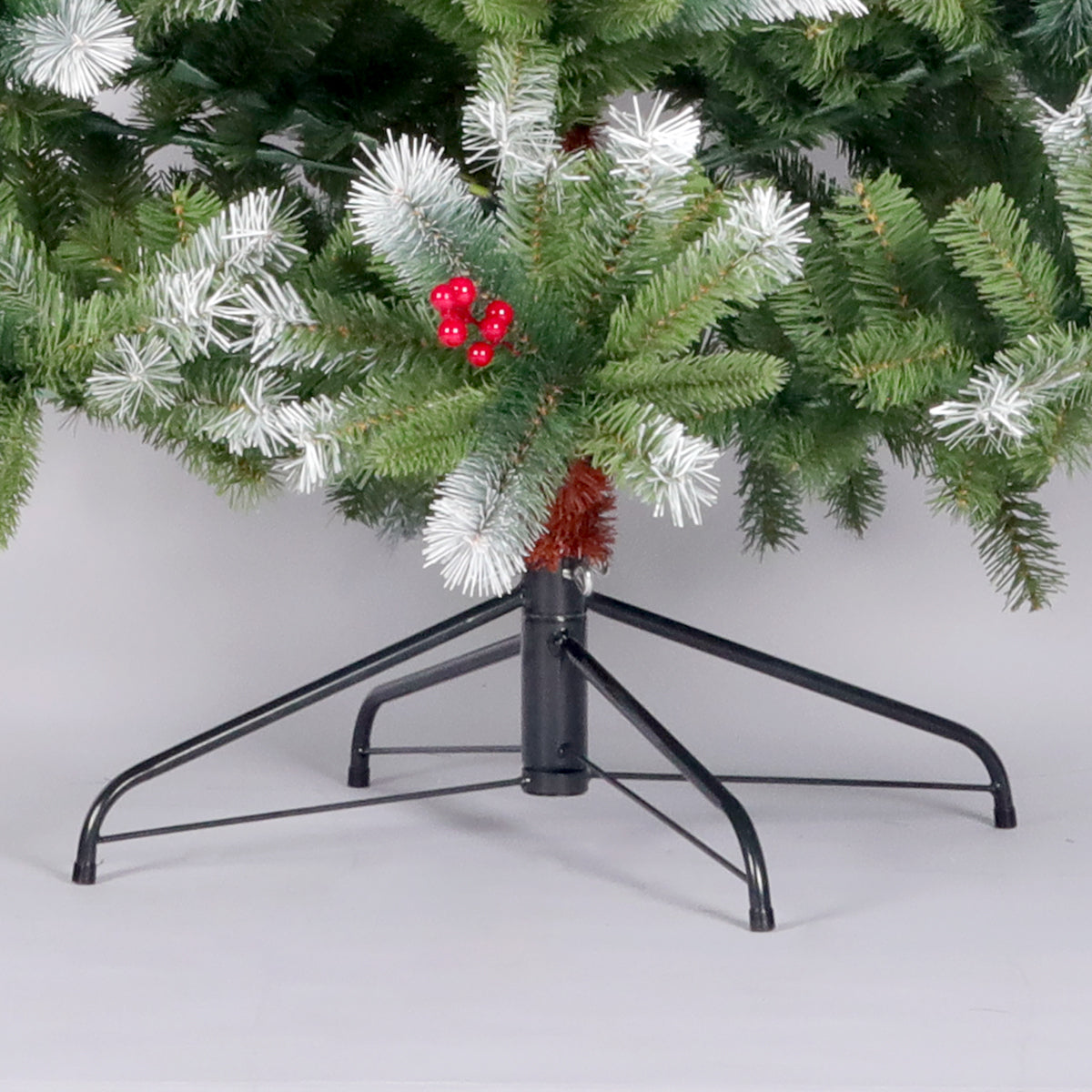 Artificial Christmas Tree Flocked Pine Needle Tree with Cones Red Berries 7.5 ft Foldable Stand - Mercantile Mountain