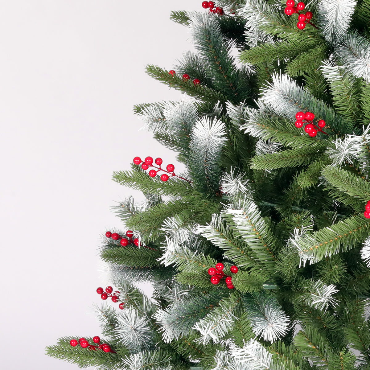 Artificial Christmas Tree Flocked Pine Needle Tree with Cones Red Berries 7.5 ft Foldable Stand - Mercantile Mountain