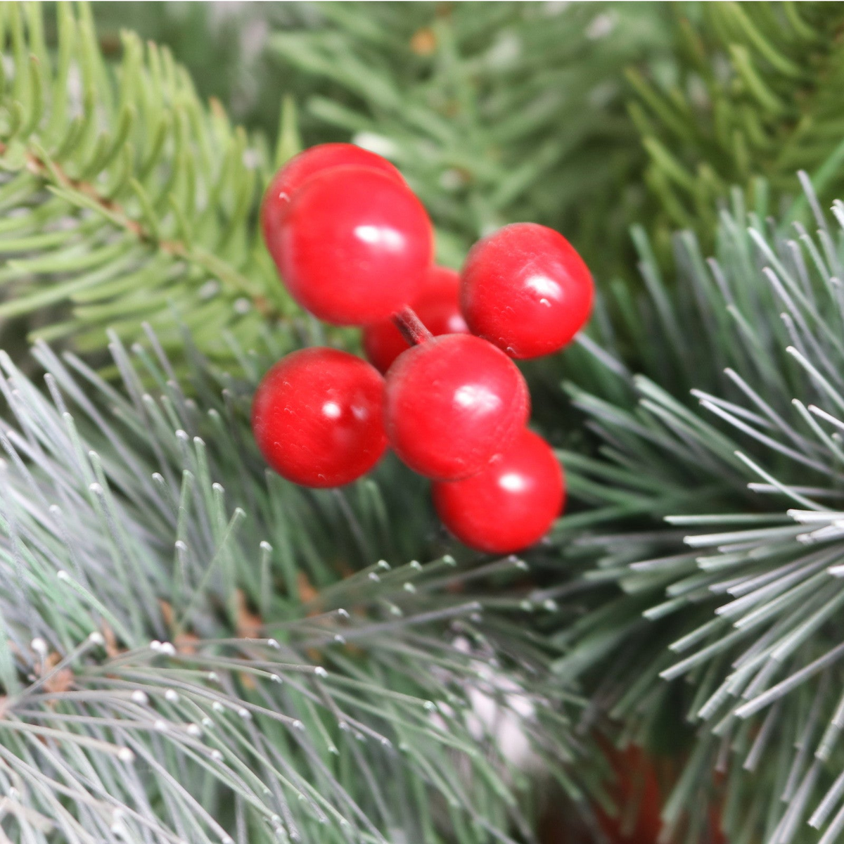 Artificial Christmas Tree Flocked Pine Needle Tree with Cones Red Berries 7.5 ft Foldable Stand - Mercantile Mountain