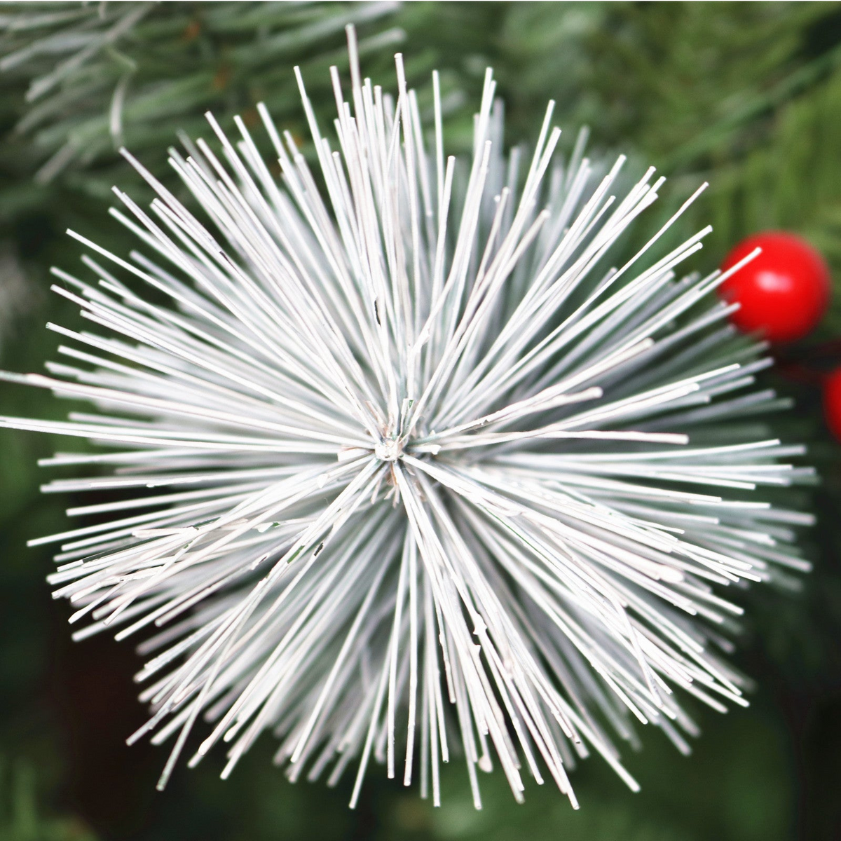 Artificial Christmas Tree Flocked Pine Needle Tree with Cones Red Berries 7.5 ft Foldable Stand - Mercantile Mountain