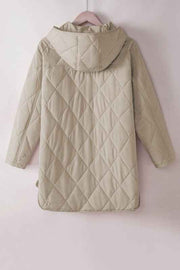 Solid Quilted Snap Button Hooded Puffer Coat