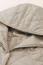 Solid Quilted Snap Button Hooded Puffer Coat