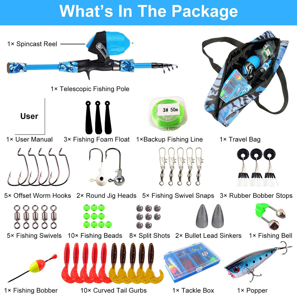 Kids Fishing Pole Set Fishing Starter Kit Telescopic Fishing Rod and Reel Combo Kit with Tackle Box 56Pcs Fishing Lures for Boys Girls - Mercantile Mountain