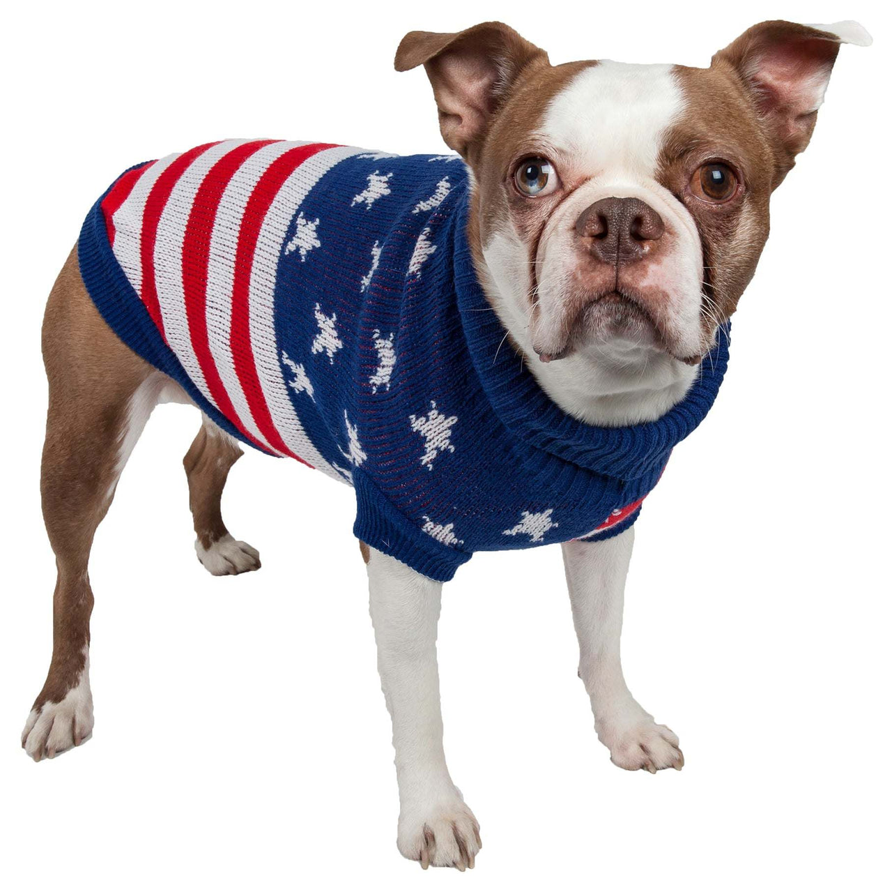 Patriot Independence Star Heavy Knitted Fashion Ribbed Turtle Neck Dog Sweater - Mercantile Mountain