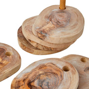Olive Wood Coaster Set with Holder -7 Pcs - Mercantile Mountain