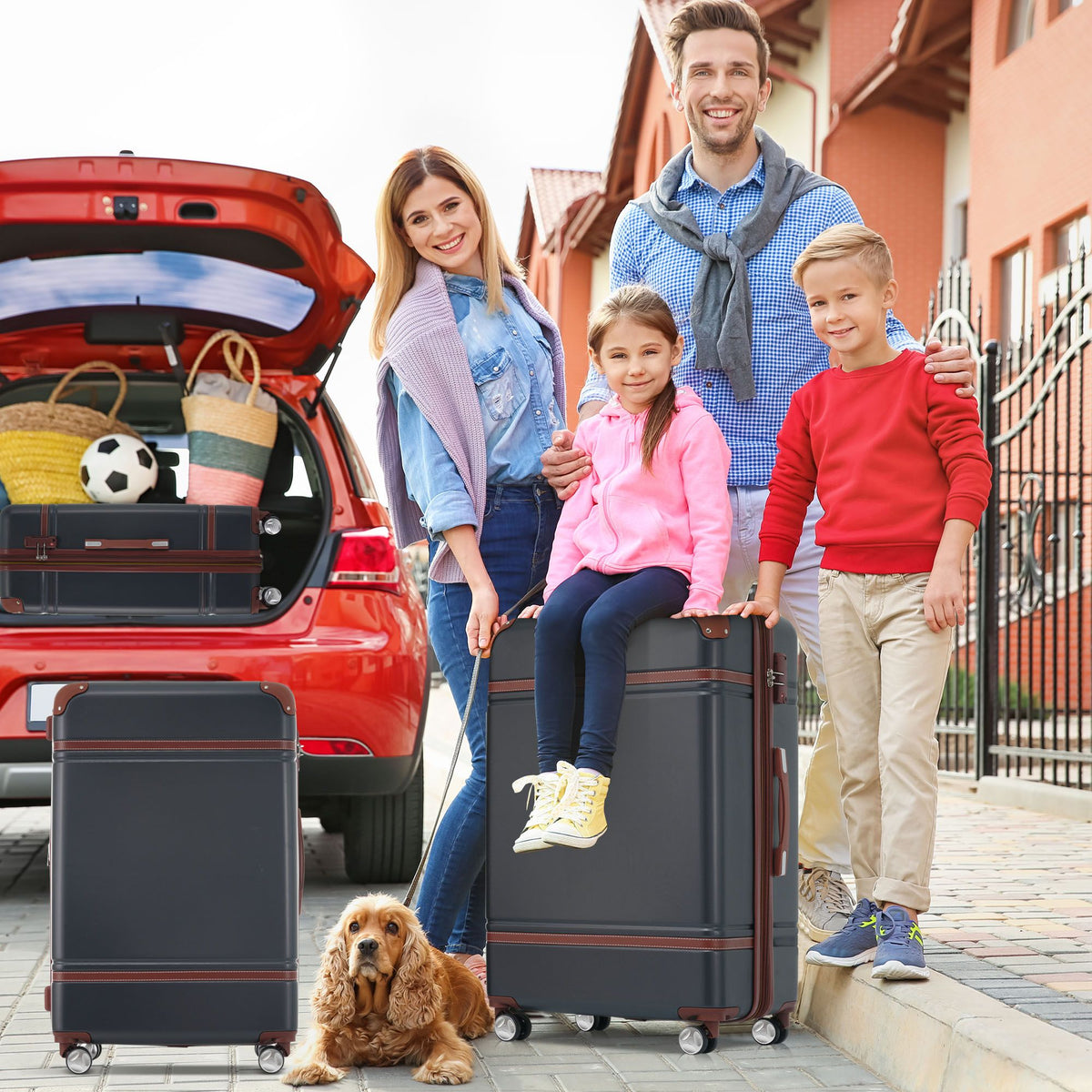 Hardshell Luggage Sets 3 Pieces 20"+24" Luggages and Cosmetic Case Spinner Suitcase with TSA Lock Lightweight,Black - Mercantile Mountain