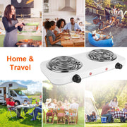 2000W Electric Double Burner Portable Coil Heating Hot Plate Stove Countertop RV Hotplate with Non Slip Rubber Feet 5 Temperature Adjustments - Mercantile Mountain