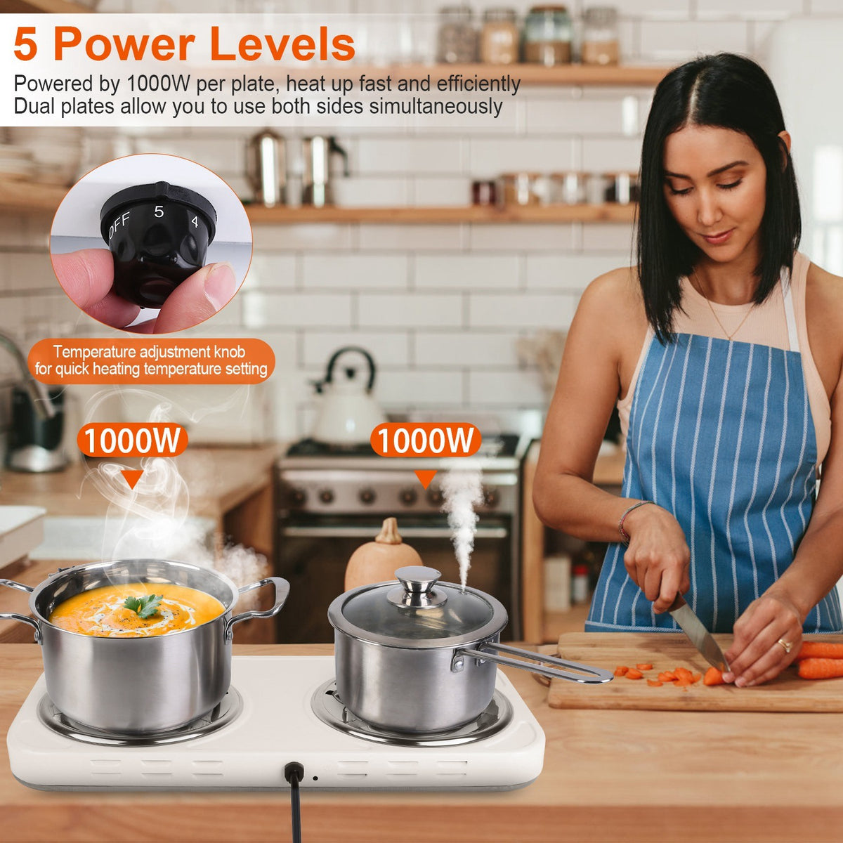 2000W Electric Double Burner Portable Coil Heating Hot Plate Stove Countertop RV Hotplate with Non Slip Rubber Feet 5 Temperature Adjustments - Mercantile Mountain