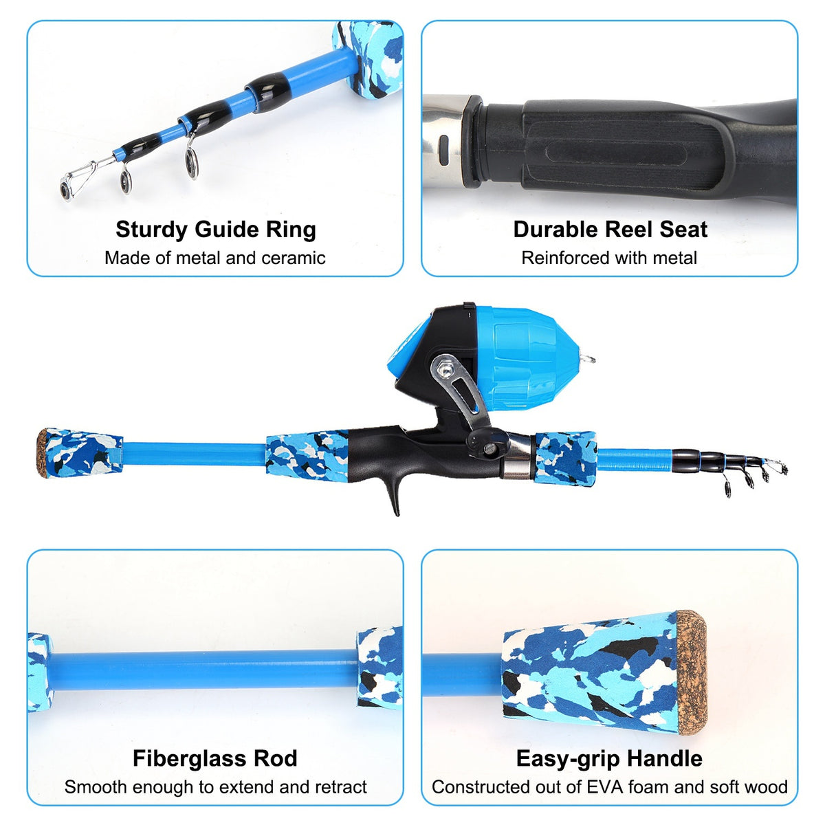 Kids Fishing Pole Set Fishing Starter Kit Telescopic Fishing Rod and Reel Combo Kit with Tackle Box 56Pcs Fishing Lures for Boys Girls - Mercantile Mountain