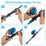 Kids Fishing Pole Set Fishing Starter Kit Telescopic Fishing Rod and Reel Combo Kit with Tackle Box 56Pcs Fishing Lures for Boys Girls - Mercantile Mountain