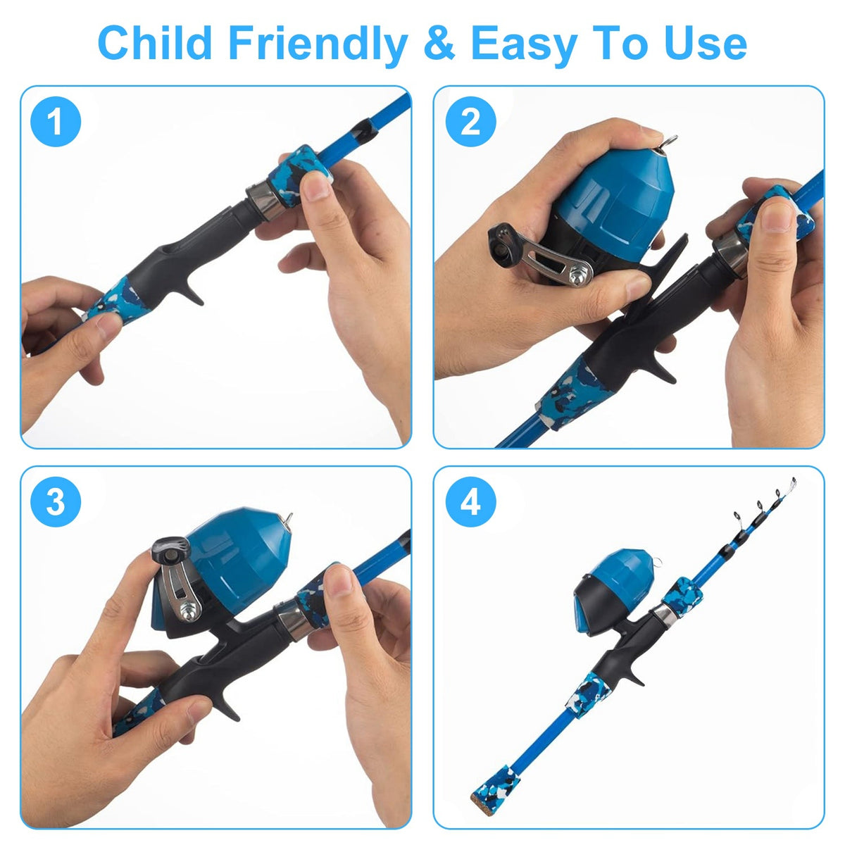 Kids Fishing Pole Set Fishing Starter Kit Telescopic Fishing Rod and Reel Combo Kit with Tackle Box 56Pcs Fishing Lures for Boys Girls - Mercantile Mountain