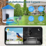 Smart Bird Feeder with Solar Powered Camera 1080P HD AI Identify PIR Motion Auto Capture Video Cloud Card Storage WiFi Connection App Control IP65 Waterproof - Mercantile Mountain