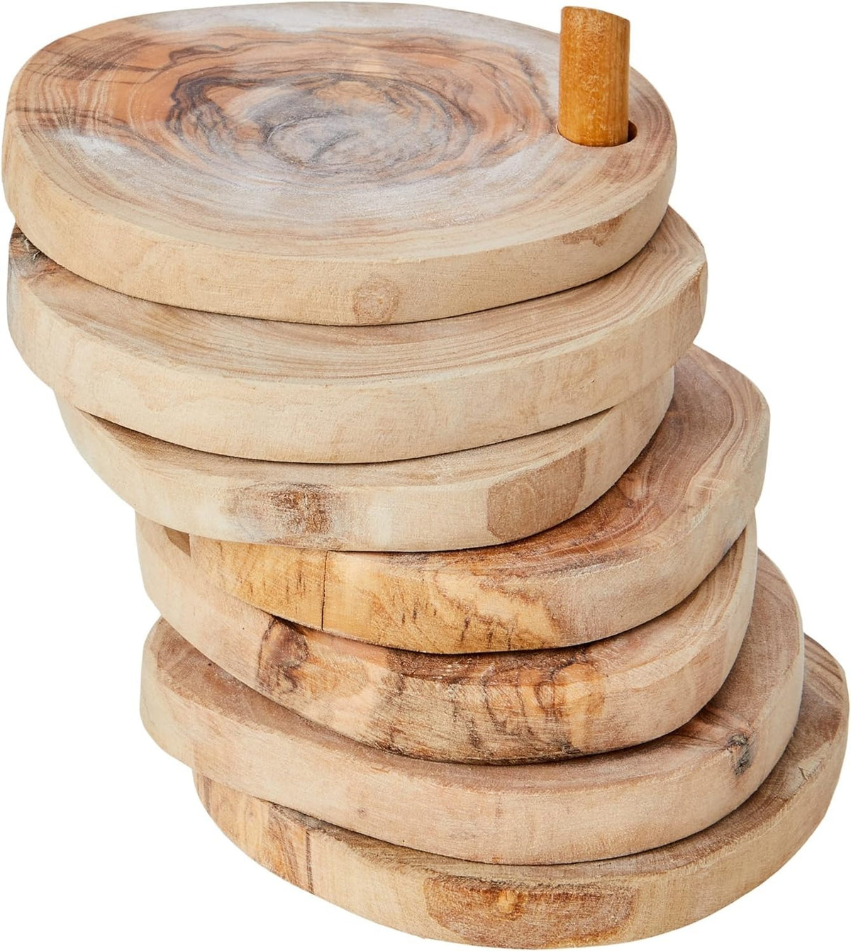 Olive Wood Coaster Set with Holder -7 Pcs - Mercantile Mountain