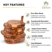 Olive Wood Coaster Set with Holder -7 Pcs - Mercantile Mountain