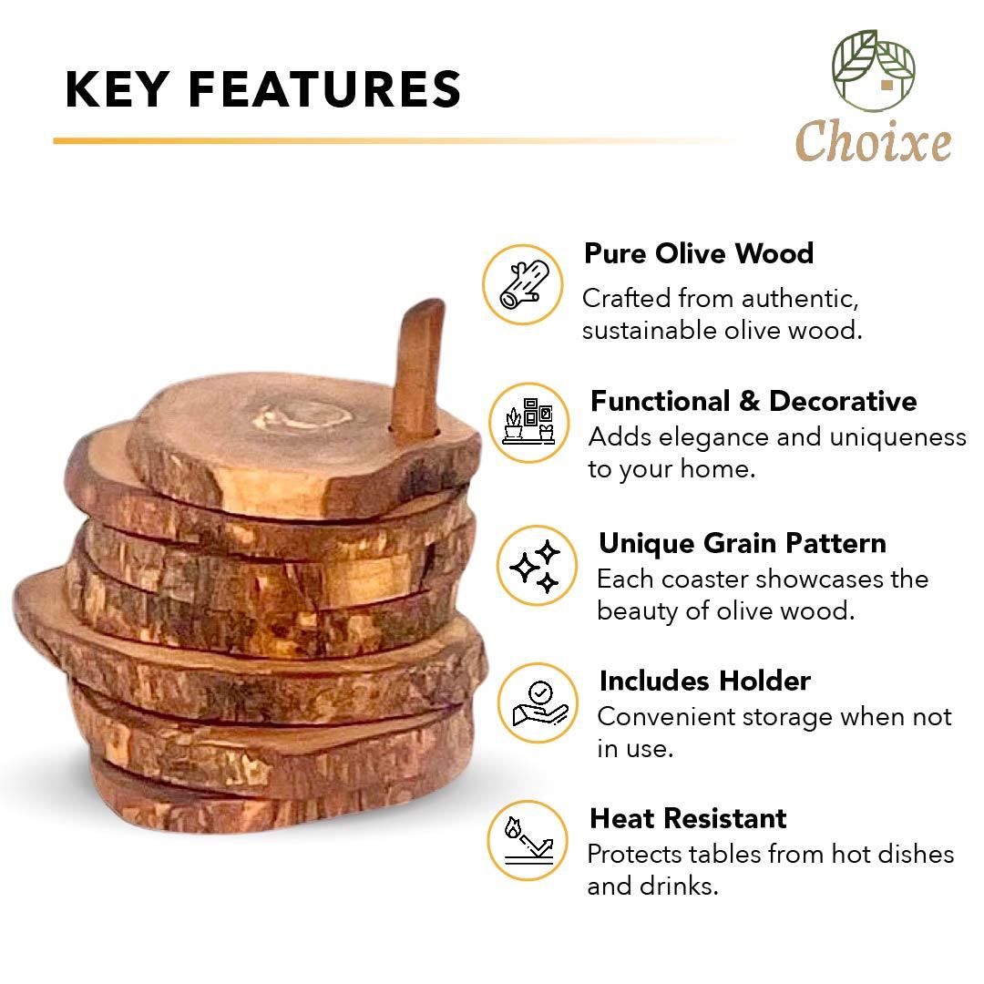 Olive Wood Coaster Set with Holder -7 Pcs - Mercantile Mountain