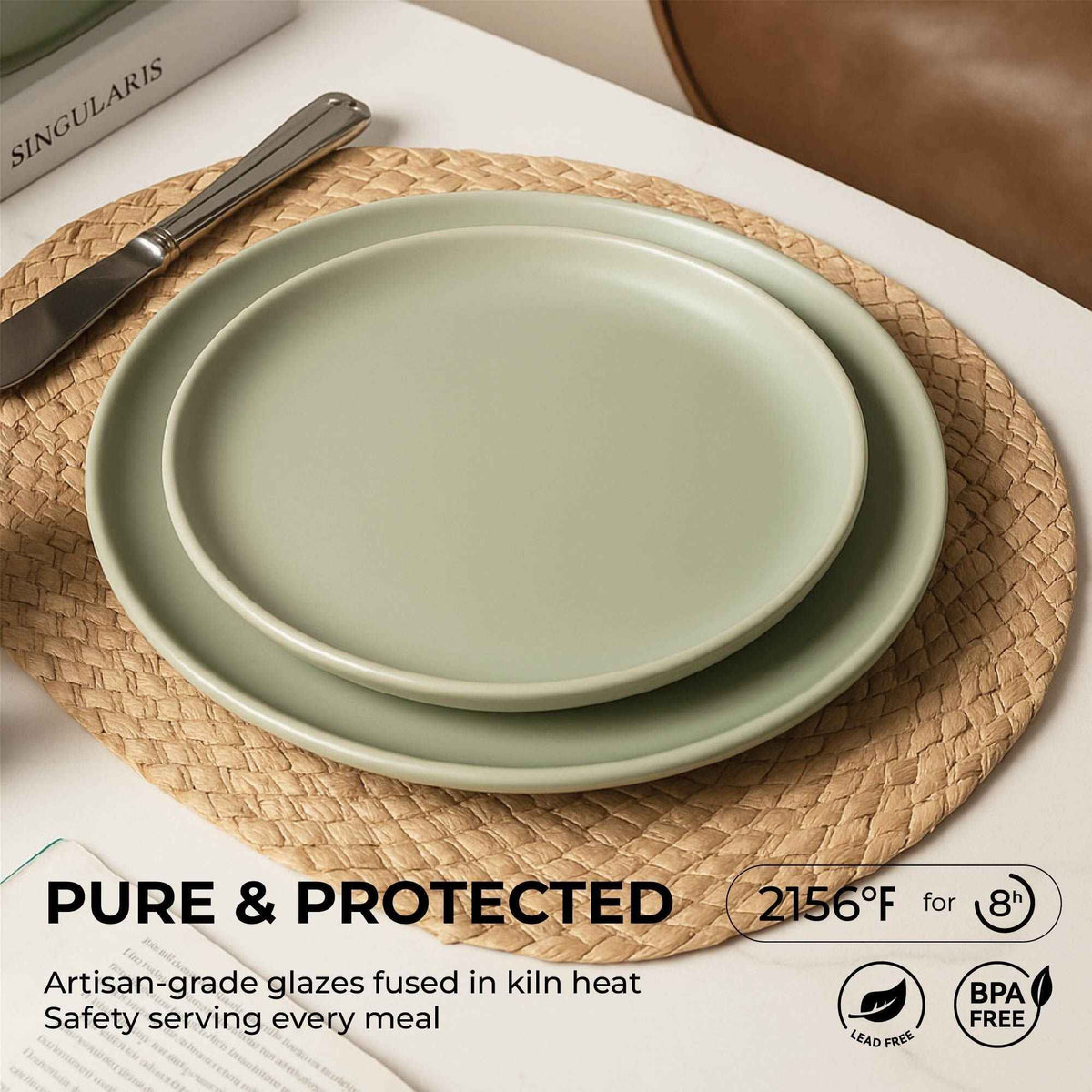 12-Piece Green Stoneware Dinnerware Set – Service for Four