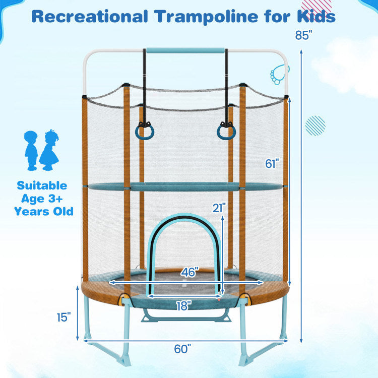 60" Trampoline with Gymnastic Bar and Rings for Kids - Mercantile Mountain