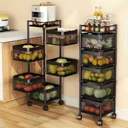 5-Tier Rotating Storage Cart – Rolling Metal Kitchen Organizer with Wheels
