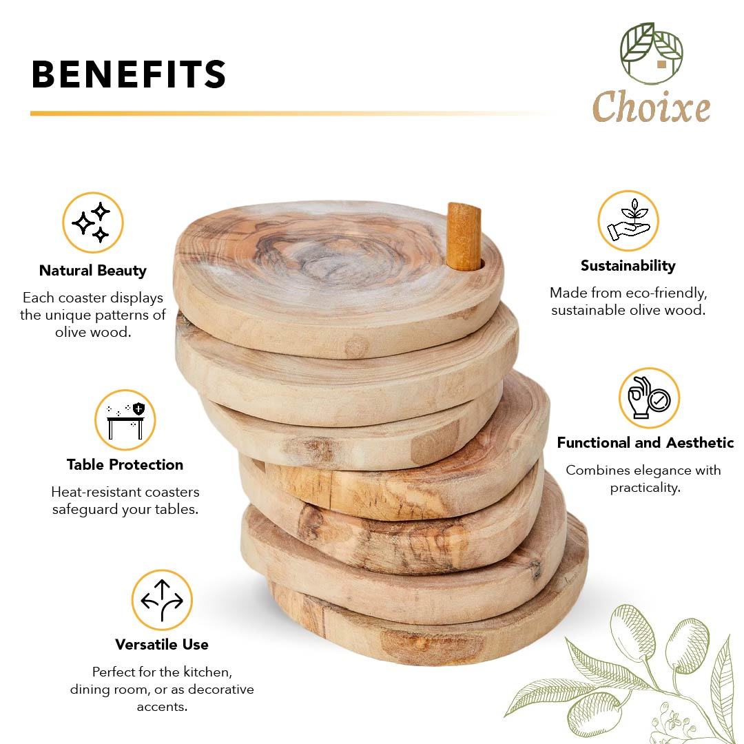 Olive Wood Coaster Set with Holder -7 Pcs - Mercantile Mountain
