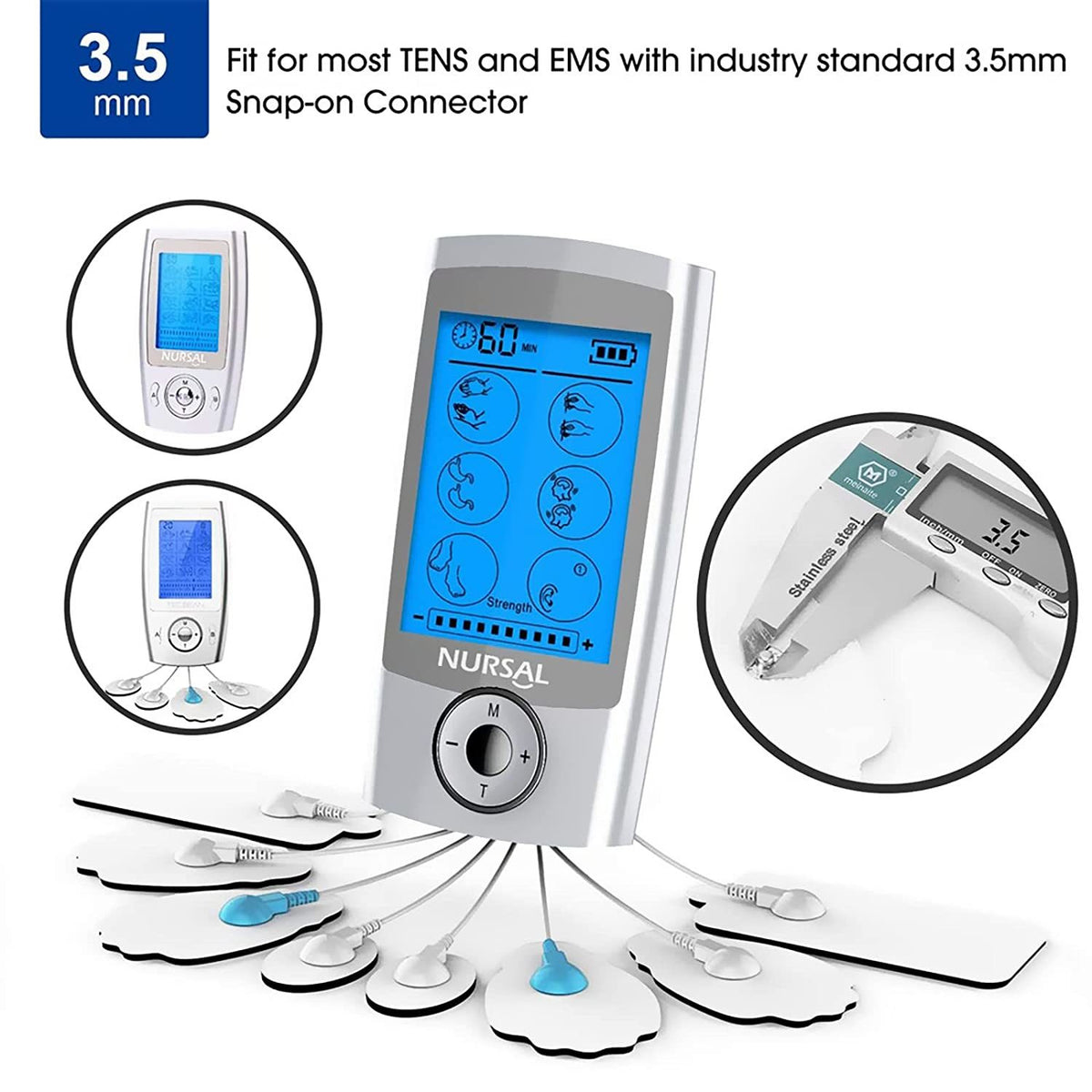 TENS/EMS Unit Replacement Pads NURSAL 20 Pack 3.5mm Snap Electrode Pads for Electrotherapy (Not Fit NURSAL Blue Tens) Reuse More Than 30 Times, Compatible with MEDVICE,Belifu TENS Machine - Mercantile Mountain