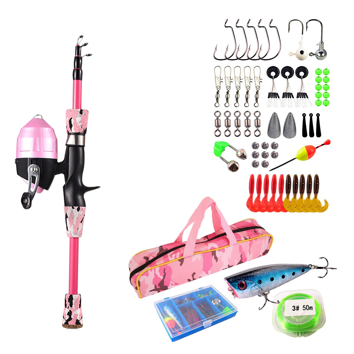 Kids Fishing Pole Set Fishing Starter Kit Telescopic Fishing Rod and Reel Combo Kit with Tackle Box 56Pcs Fishing Lures for Boys Girls - Mercantile Mountain