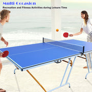 9ft Mid-Size Table Tennis Table Foldable & Portable Ping Pong Table Set for Indoor Games with Net, 2 Table Tennis Paddles and 3 Balls - Mercantile Mountain