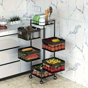 5-Tier Rotating Storage Cart – Rolling Metal Kitchen Organizer with Wheels