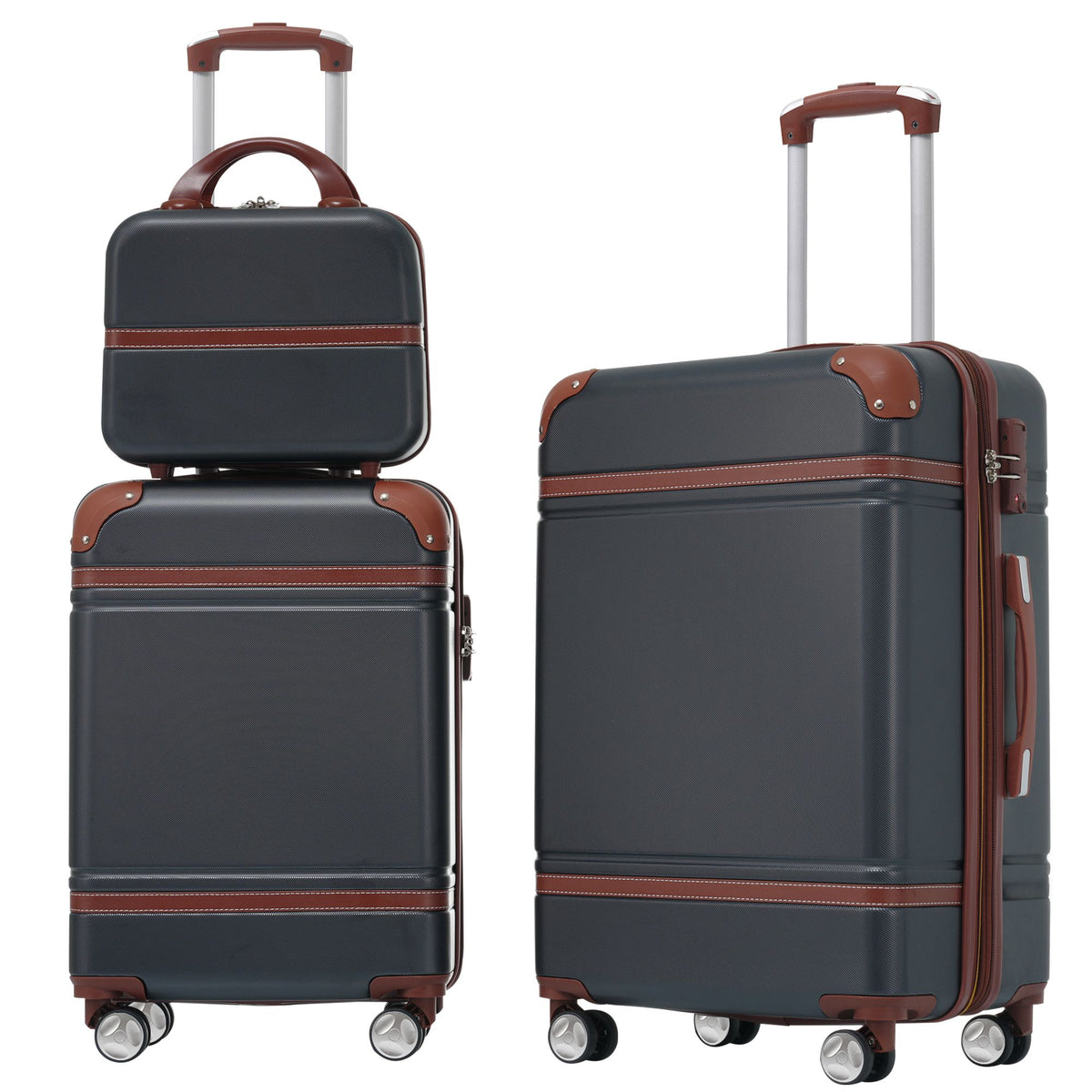 Hardshell Luggage Sets 3 Pieces 20"+24" Luggages and Cosmetic Case Spinner Suitcase with TSA Lock Lightweight,Black - Mercantile Mountain
