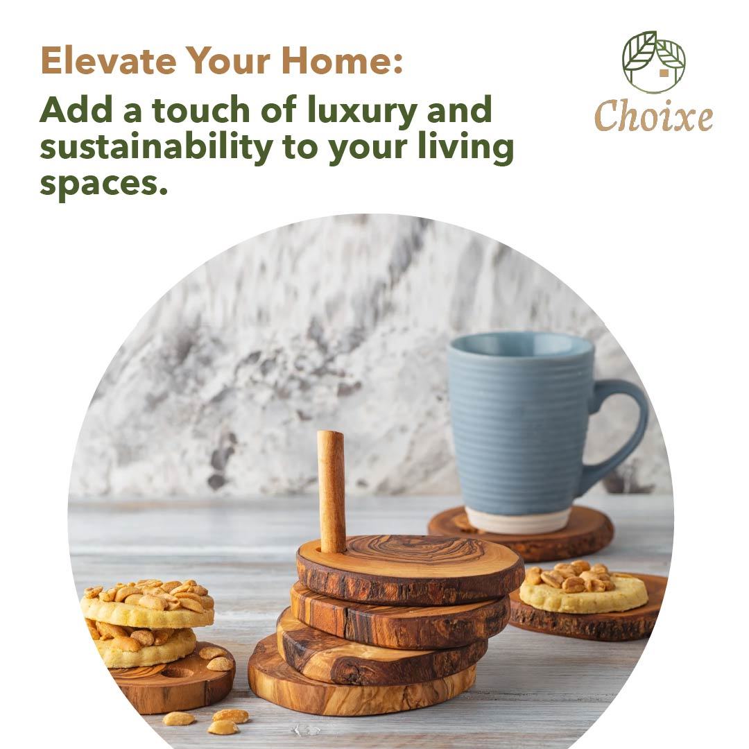 Olive Wood Coaster Set with Holder -7 Pcs - Mercantile Mountain