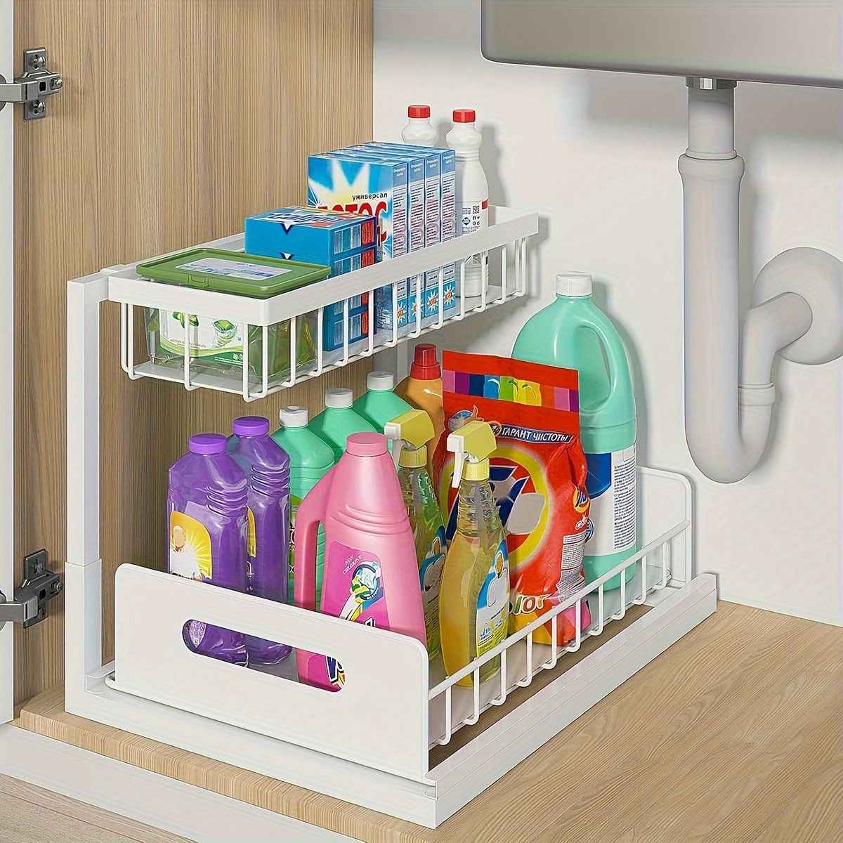 2-Tier Sliding Under Sink Organizer – Metal Pull-Out Storage Rack