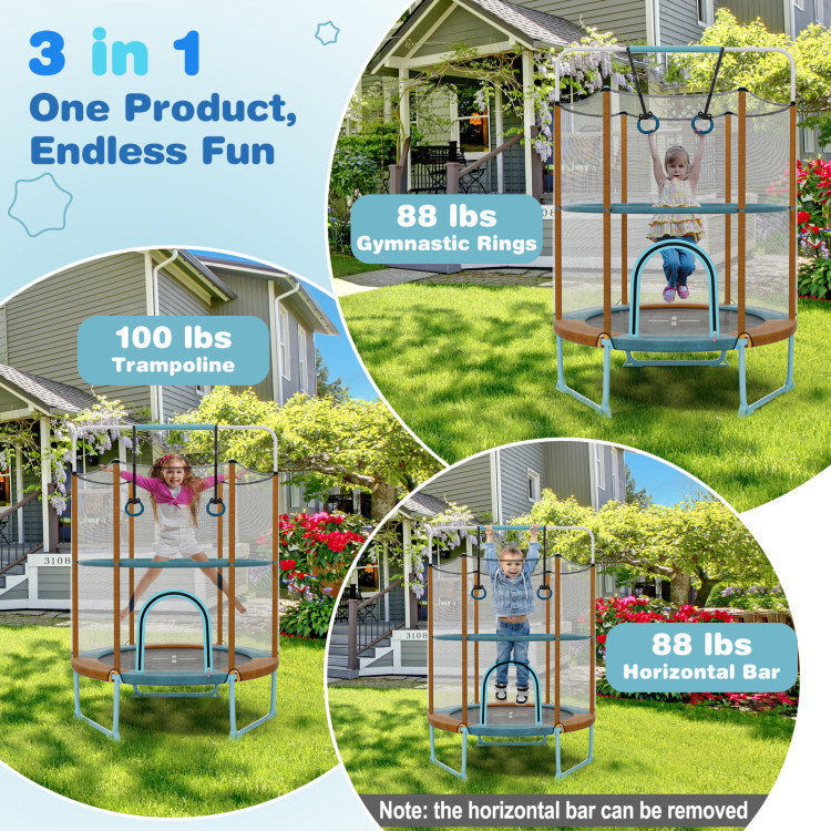 60" Trampoline with Gymnastic Bar and Rings for Kids - Mercantile Mountain