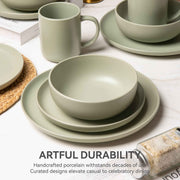 12-Piece Green Stoneware Dinnerware Set – Service for Four