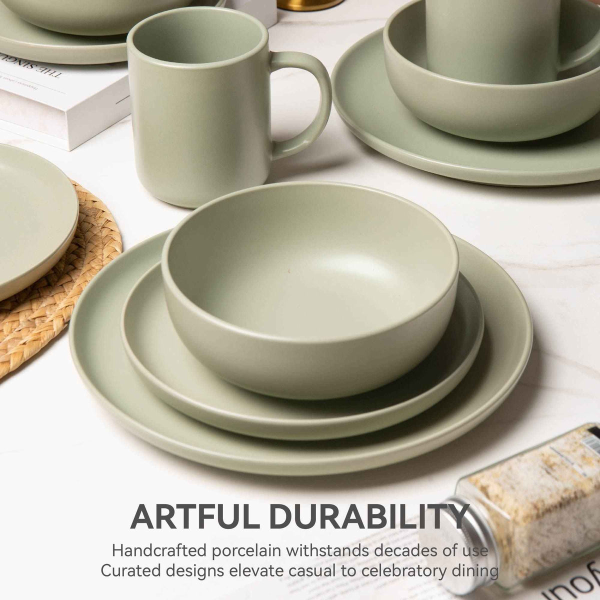 12-Piece Green Stoneware Dinnerware Set – Service for Four