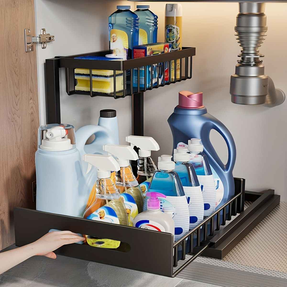 2-Tier Sliding Under Sink Organizer – Metal Pull-Out Storage Rack