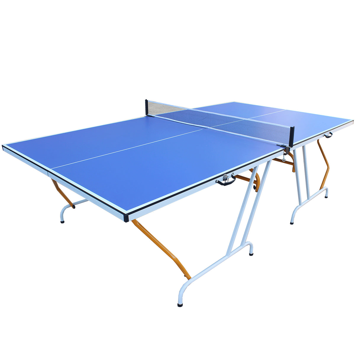 9ft Mid-Size Table Tennis Table Foldable & Portable Ping Pong Table Set for Indoor Games with Net, 2 Table Tennis Paddles and 3 Balls - Mercantile Mountain