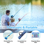 Kids Fishing Pole Set Fishing Starter Kit Telescopic Fishing Rod and Reel Combo Kit with Tackle Box 56Pcs Fishing Lures for Boys Girls - Mercantile Mountain