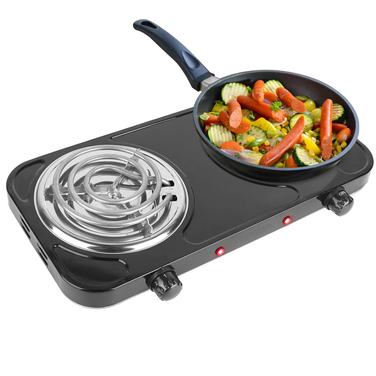 2000W Electric Double Burner Portable Coil Heating Hot Plate Stove Countertop RV Hotplate with Non Slip Rubber Feet 5 Temperature Adjustments - Mercantile Mountain