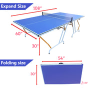 9ft Mid-Size Table Tennis Table Foldable & Portable Ping Pong Table Set for Indoor Games with Net, 2 Table Tennis Paddles and 3 Balls - Mercantile Mountain
