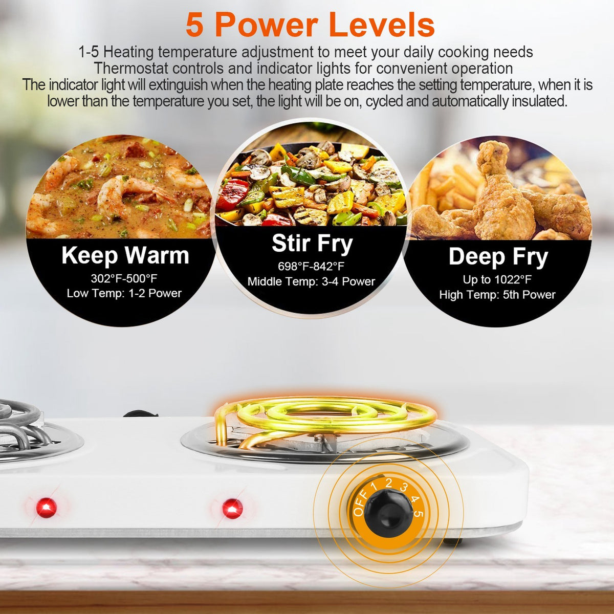2000W Electric Double Burner Portable Coil Heating Hot Plate Stove Countertop RV Hotplate with Non Slip Rubber Feet 5 Temperature Adjustments - Mercantile Mountain