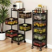 5-Tier Rotating Storage Cart – Rolling Metal Kitchen Organizer with Wheels