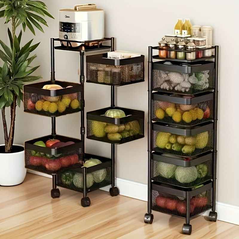 5-Tier Rotating Storage Cart – Rolling Metal Kitchen Organizer with Wheels