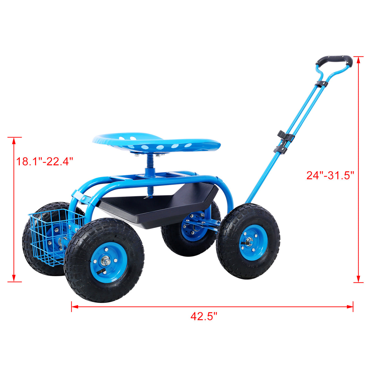Rolling Garden Scooter Garden Cart Seat with Wheels and Tool Tray, 360 Swivel Seat,Blue - Mercantile Mountain