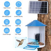 Smart Bird Feeder with Solar Powered Camera 1080P HD AI Identify PIR Motion Auto Capture Video Cloud Card Storage WiFi Connection App Control IP65 Waterproof - Mercantile Mountain