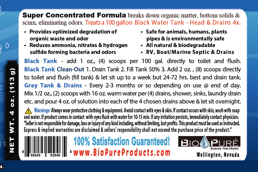 Bio-Pure Boat / Marine Septic Tank & Bilge CONCENTRATE 4 Oz. - 4 Treatments - Mercantile Mountain