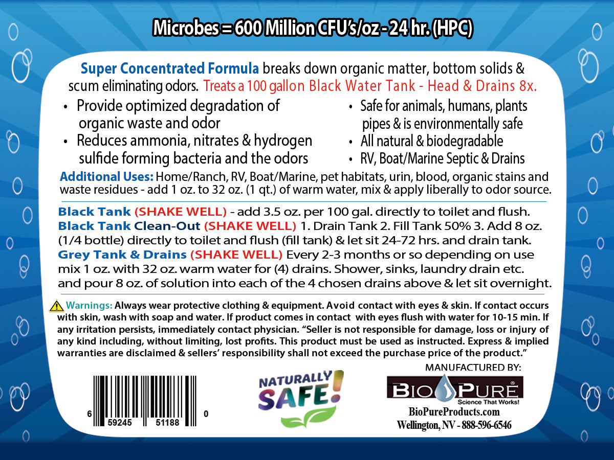 Bio-Pure Boat / Marine Septic Tank & Bilge CONCENTRATE 32 Oz. - 8 Treatments - Mercantile Mountain