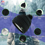 Fear0 NJ Warmest Plush Insulated Cuff Knit Pom Women Winter Beanie Hat - Mercantile Mountain